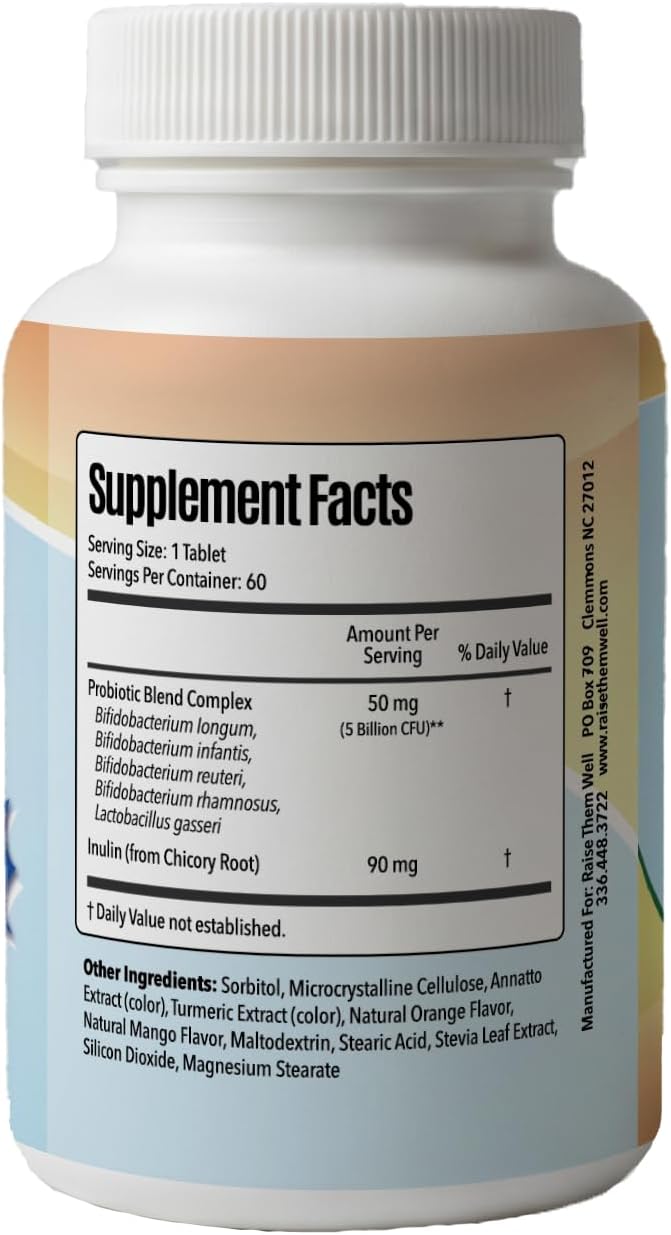Raise Them Well Children’s Probiotic – Chewable Gut Health Tablets for Kids, Orange Mango, 60 Servings - görsel 3