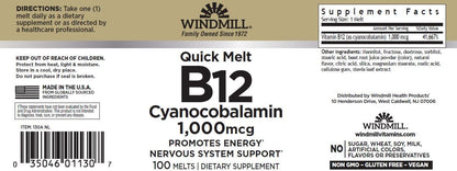 Windmill B-12 1000mcg Sublingual Quick-Melt Tablets
