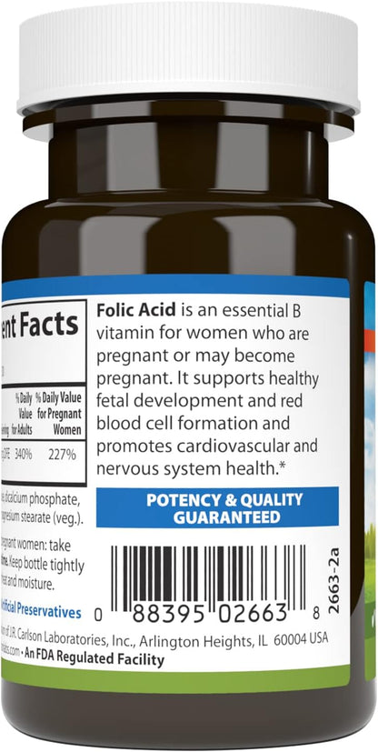 Carlson – Folic Acid, 800 mcg, Provides Important Prenatal Support, 300 Tablets