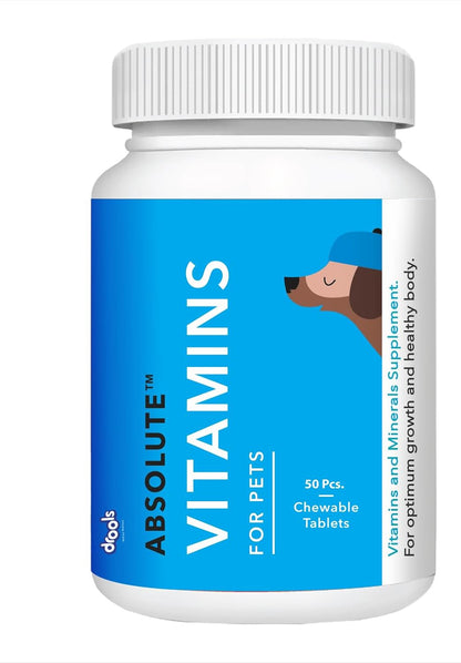 Drools Absolute Vitamin Tablets - Dog Supplement, 50 Tablets for All Breeds, Preservative-Free