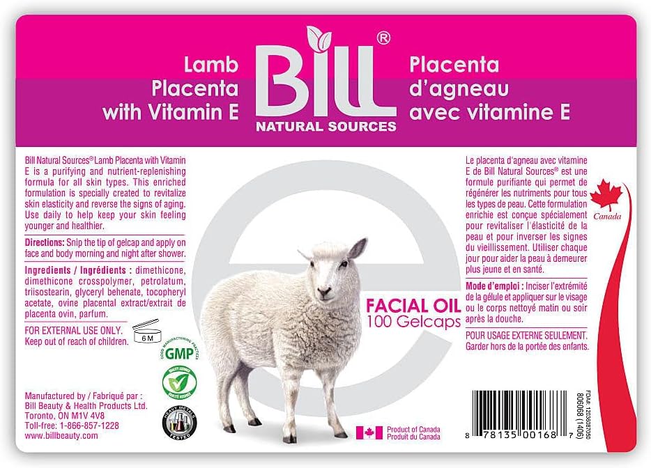 Bill Natural Sources Lamb Placenta with Vitamin E, 100 Gelcaps - görsel 1