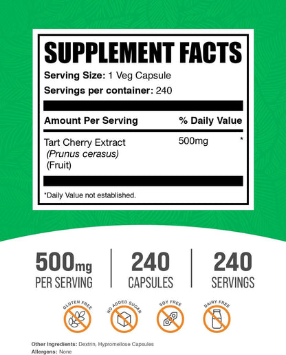 BulkSupplements Tart Cherry Extract Capsules 500 mg, 240 Vegan Capsules