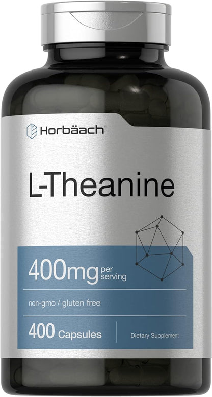 Horbäach L-Theanine 400mg, 400 Capsules - High Potency Food Supplement, Non-GM & Gluten-free