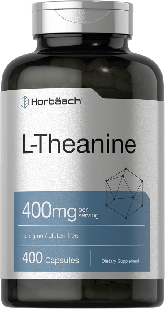 Horbäach L-Theanine 400mg, 400 Capsules - High Potency Food Supplement, Non-GM & Gluten-free
