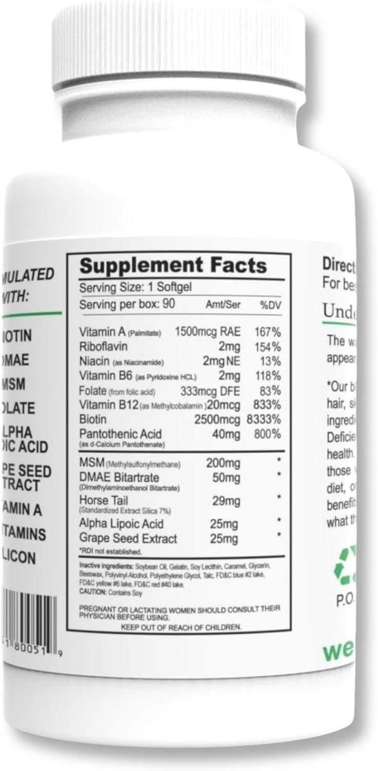 Wellgenix Purvana Hair, Skin and Nails Supplement – 2500mcg Biotin with MSM & B-Complex, 90 Softgels - görsel 2