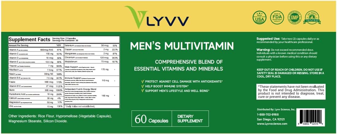 Lyvv Men's Multivitamin, Comprehensive Blend of Essential Vitamins and Minerals, 60 Capsules - görsel 2