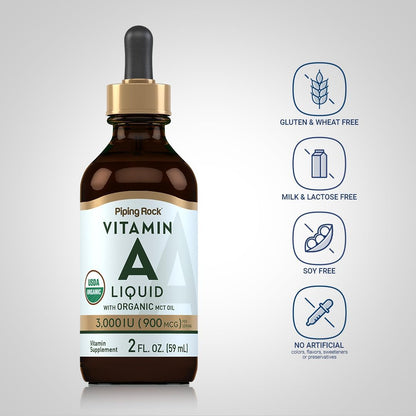 Piping Rock Vitamin A Liquid Drops - 2 fl oz with Organic MCT Oil, Non-GMO & Gluten-free