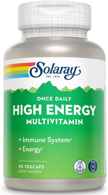 SOLARAY Once Daily High Energy Multivitamin - Iron Free - Immune and Energy Support - Whole Food and Herb Base - 90 VegCaps