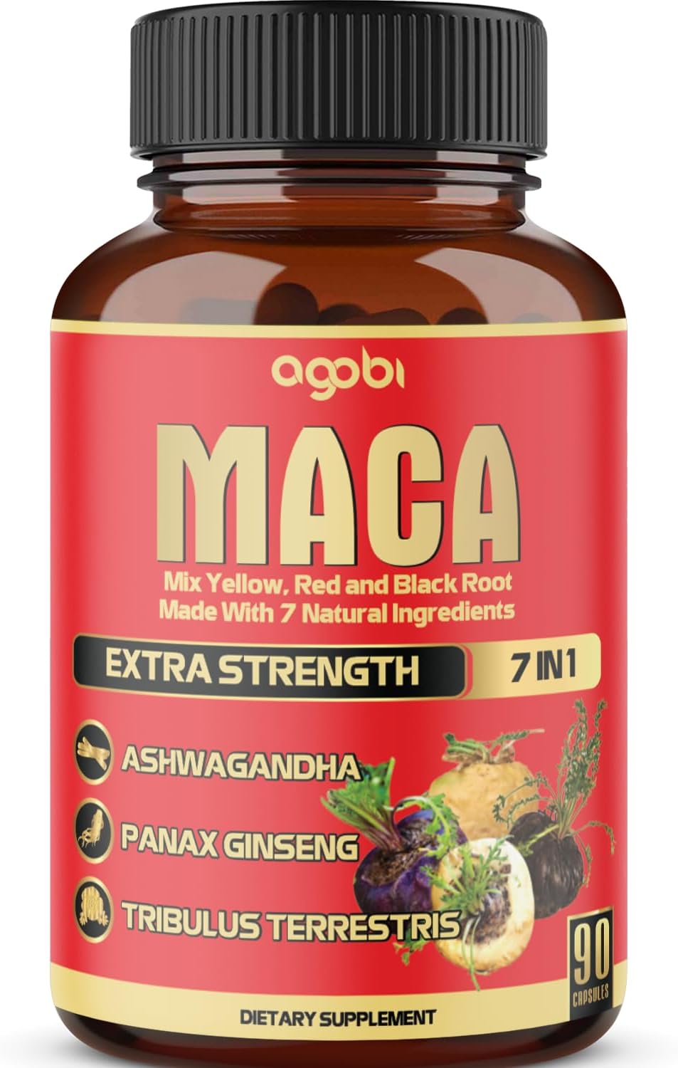 agobi Maca Root Capsules - 7-in-1 Herbal Blend for Energy and Mood, 90 Vegan Capsules (3-Month Supply) - görsel 1