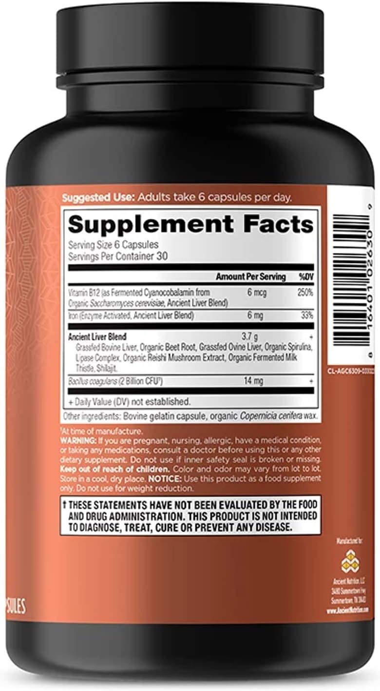 Ancient Nutrition Organ Supplements, Grass-Fed and Wild Organ Complex Capsules, Beef and Lamb Liver, 180 Capsules - görsel 8
