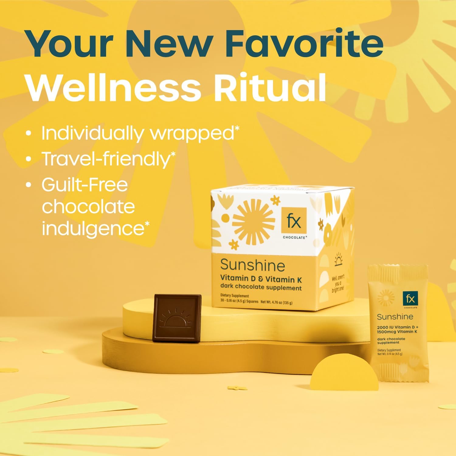 FX Chocolate Sunshine - Vitamin D Sugar-Free Chocolate, 2000 IU D3 with Vitamin K, Keto-Friendly, Box of 15 - görsel 4