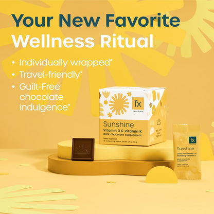 FX Chocolate Sunshine - Vitamin D Sugar-Free Chocolate, 2000 IU D3 with Vitamin K, Keto-Friendly, Box of 15