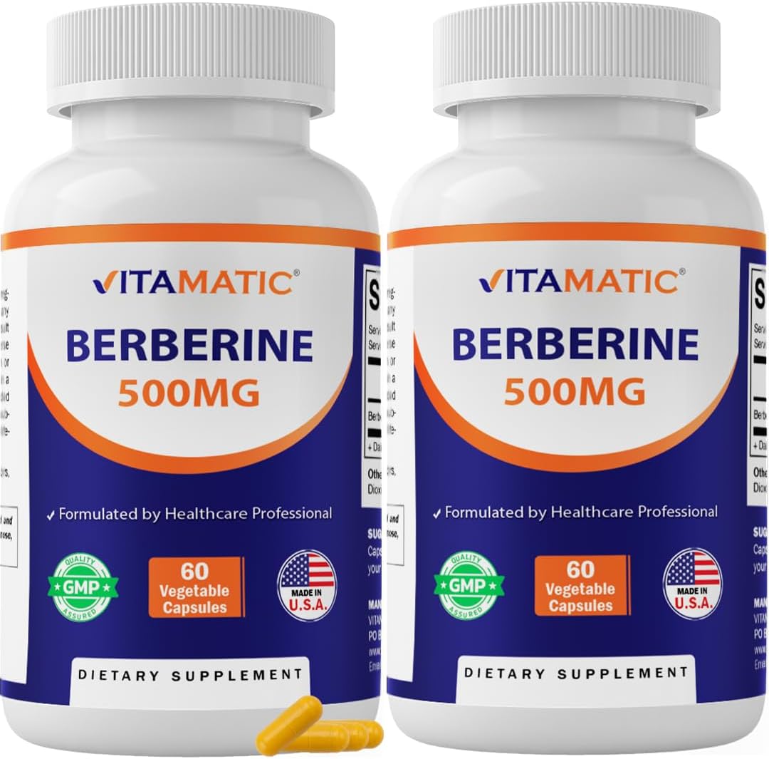 Vitamatic Berberine Supplement 500mg - 60 Vegetable Capsules - 2 Bottles - görsel 1