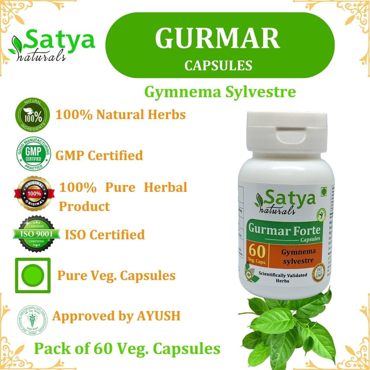 Gurmar Forte Capsules 500 mg - 60 Veg Capsules | Gudmar (Gymnema Sylvestre) 10:1 Extract - görsel 5
