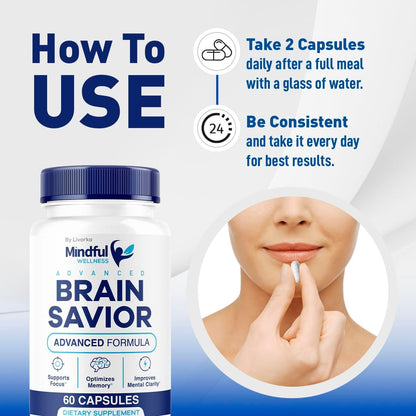 (5 Pack) Mindful Wellness Advanced Brain Saviour Capsules, Official Mindful Wellness Supplement Pills, Mindful Wellness Support Capsules Premium Formula – All Natural Pills, 300 Capsules for 5 Months
