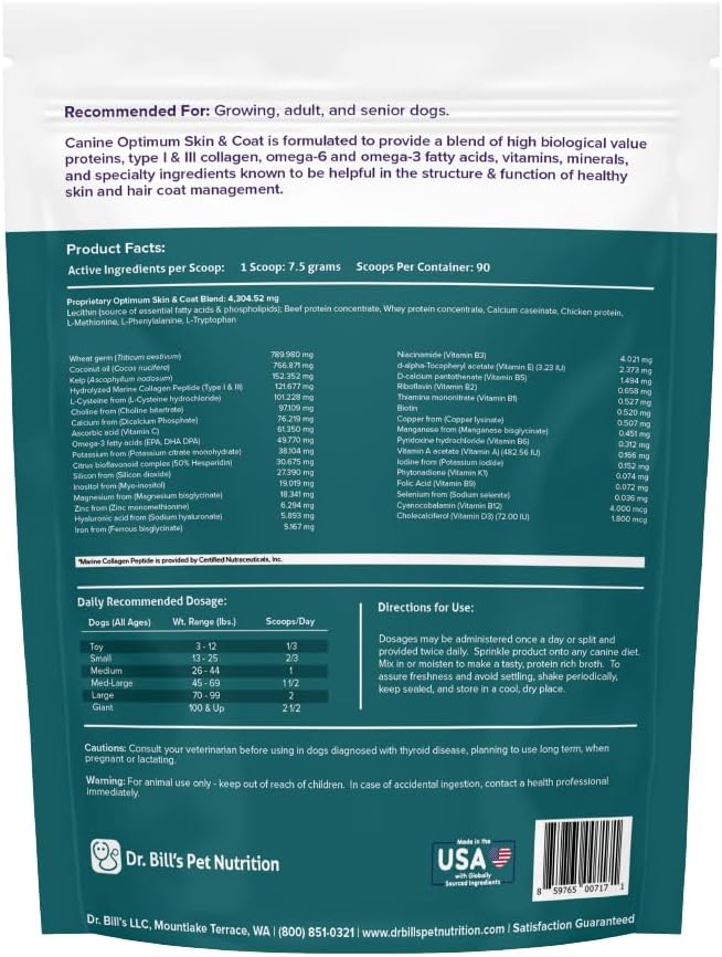 Dr. Bill's Canine Optimum Skin & Coat Supplement – Omega-3, Collagen, Biotin & Hyaluronic Acid – 680g - görsel 9
