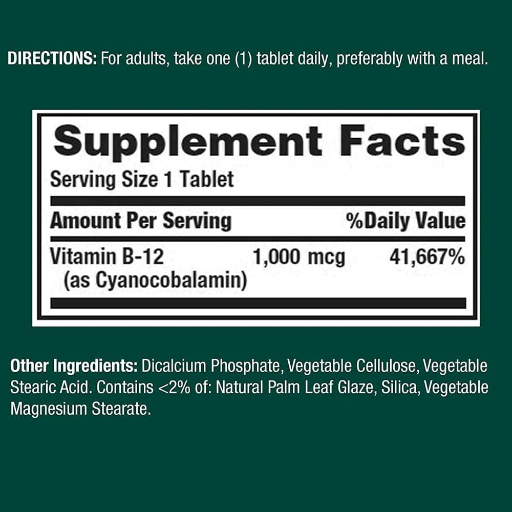 Nature's Bounty Vitamin B12 1000mcg, 200 Coated Tablets - görsel 3