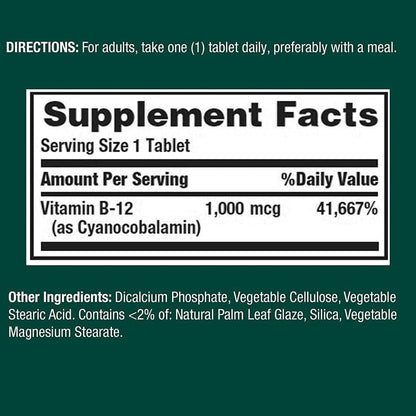 Nature's Bounty Vitamin B12 1000mcg, 200 Coated Tablets