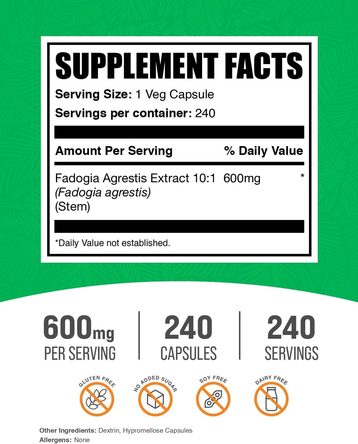 BulkSupplements.com Fadogia Agrestis 600mg Capsules – Traditional Vitality Support, Vegan, 240 Vegetarian Capsules - görsel 2