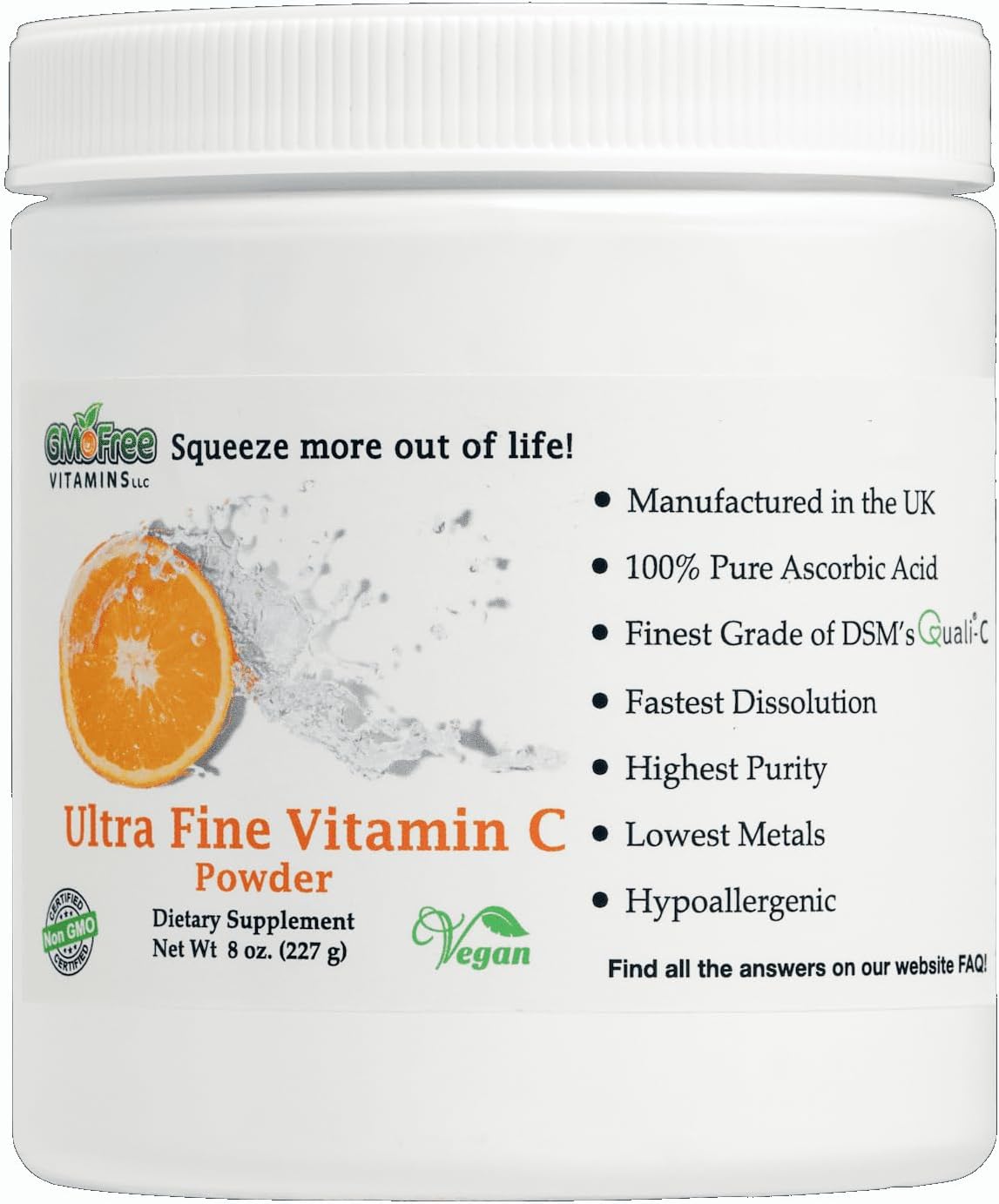 Ultra Fine Non-GM Vitamin C Powder – Quali-C L-Ascorbic Acid, Vegan, 227g - görsel 1