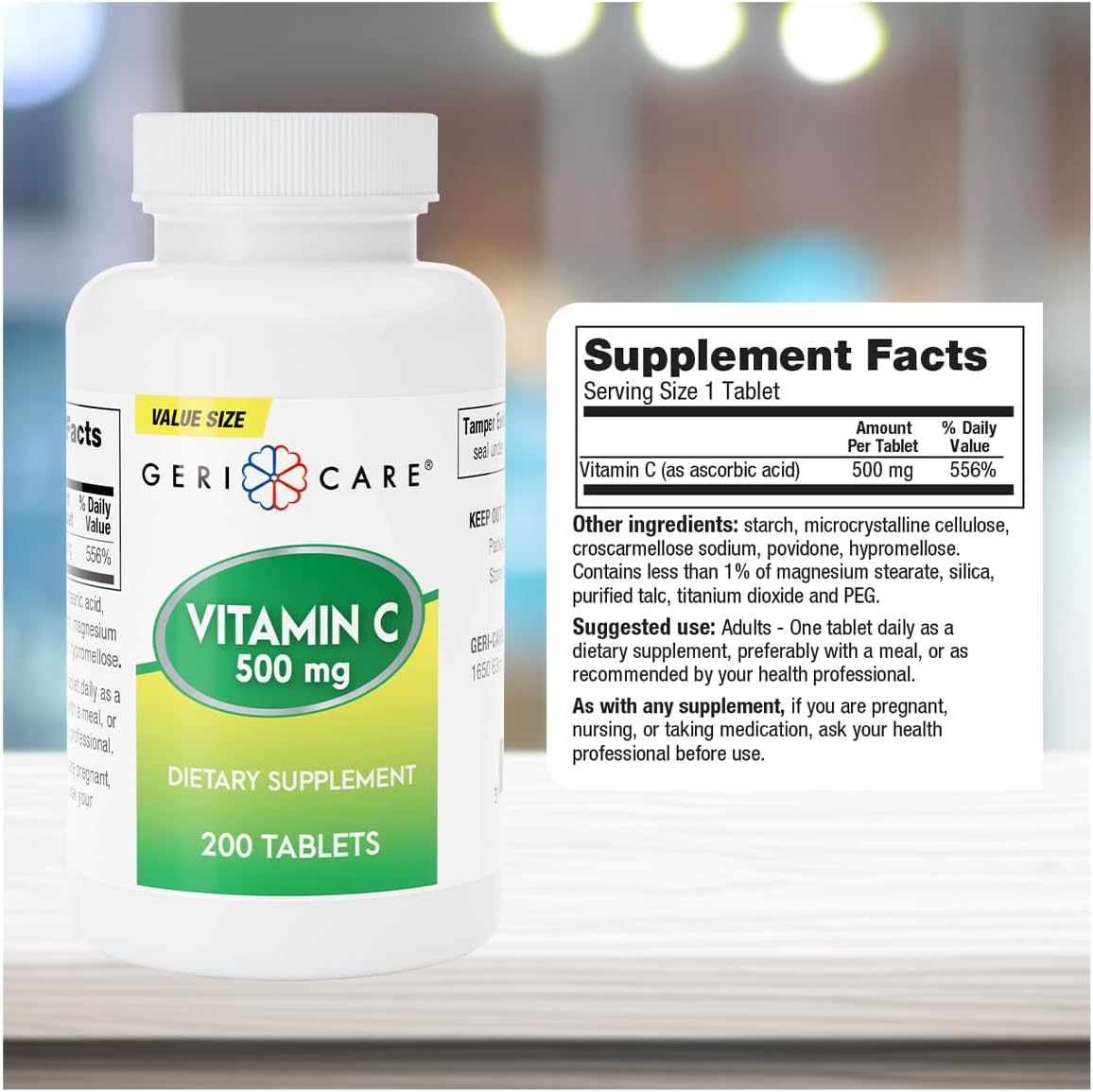 GeriCare Vitamin C 500 mg Tablets – Antioxidant & Immune Support, 200 Tablets - görsel 3