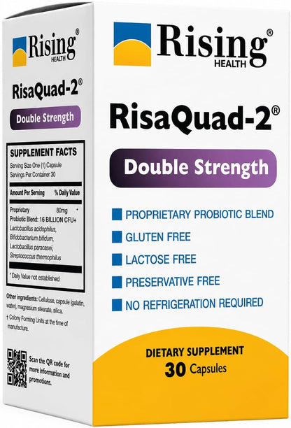 Rising Health RisaQuad™ Probiotic Capsules – 8 Billion CFU for Digestive Health, 30 Capsules