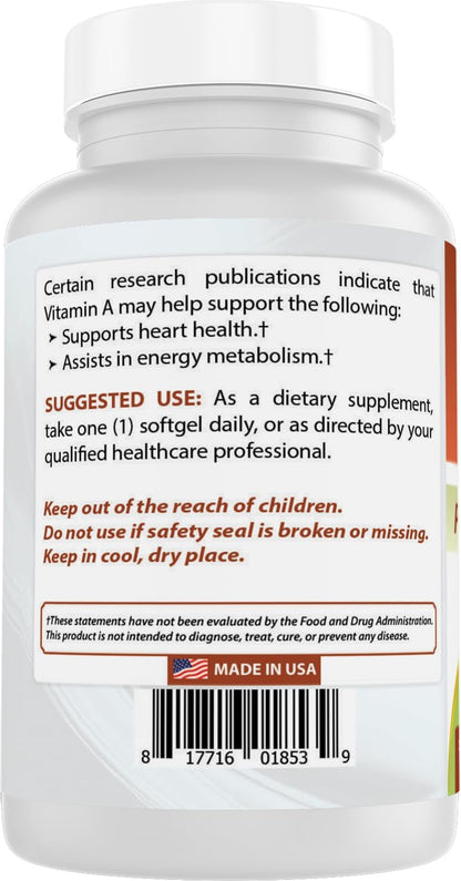 Best Naturals Vitamin A 25,000 IU (7,500 mcg), Non-GMO, 180 Softgels