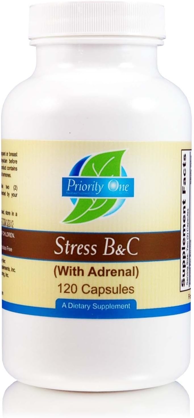 Priority One Stress B & C 120 Capsules – B Complex with Whole Gland Adrenal - görsel 1