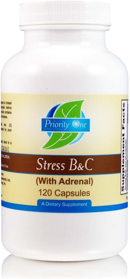 Priority One Stress B & C 120 Capsules – B Complex with Whole Gland Adrenal