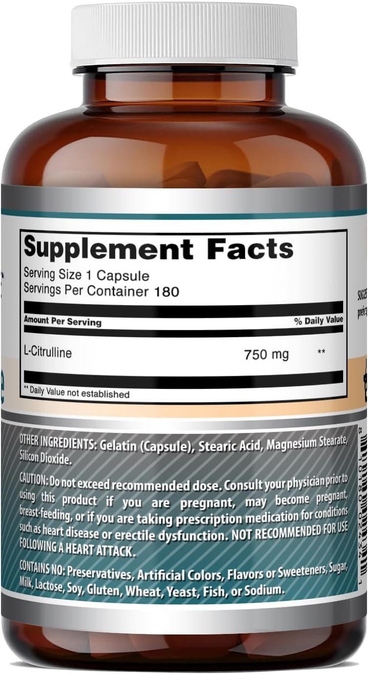 Amazing Formulae L-Citrulline Supplement - 750 mg, 180 Capsules - görsel 5