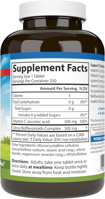 Carlson Super-C Complex - Vitamin C & Citrus Bioflavonoids, 250 Vegetarian Tablets