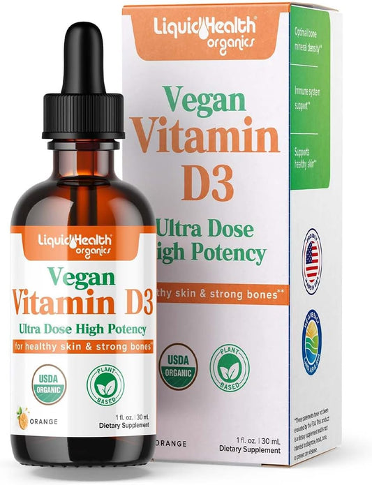 LIQUIDHEALTH Vitamin D3 4000 IU – USDA Organic Vegan Liquid Drops for Immune System Support, Bones and Muscles (30 ml)