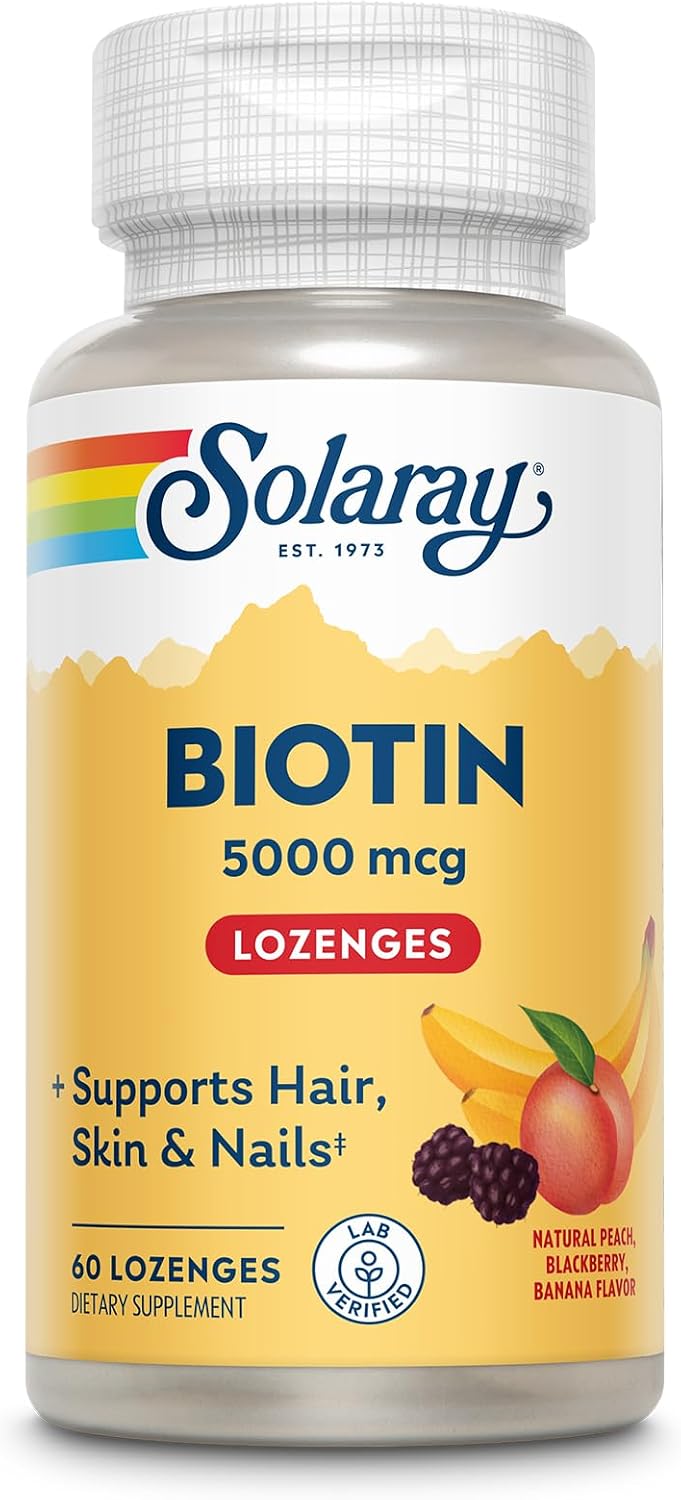 SOLARAY Biotin Supplement 5000 mcg - Pure Biotin for Hair, Skin and Nails - 60 Lozenges - görsel 1