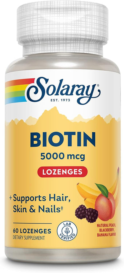 SOLARAY Biotin Supplement 5000 mcg - Pure Biotin for Hair, Skin and Nails - 60 Lozenges