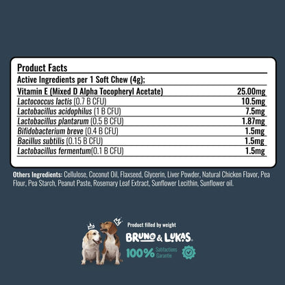 Bruno & Lukas Probiotic Chews for Dogs – Digestive Health & Gut Flora Support, 90 Chews