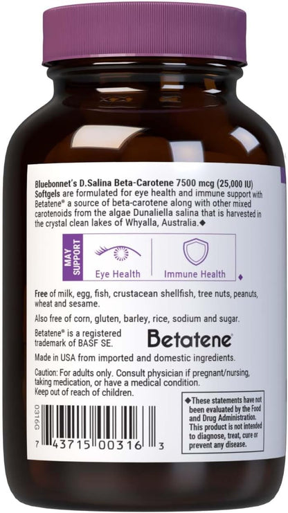 BlueBonnet Mixed Beta-Carotene 25,000 IU (7500 mcg) – Vision, Immune & Skin Support – 90 Soft Capsules
