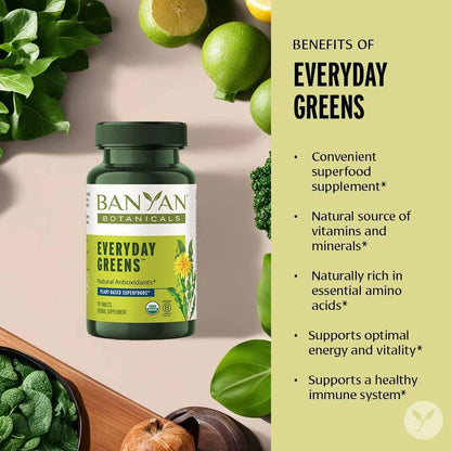 Banyan Botanicals Organic Everyday Greens – Concentrated Superfood Tablets