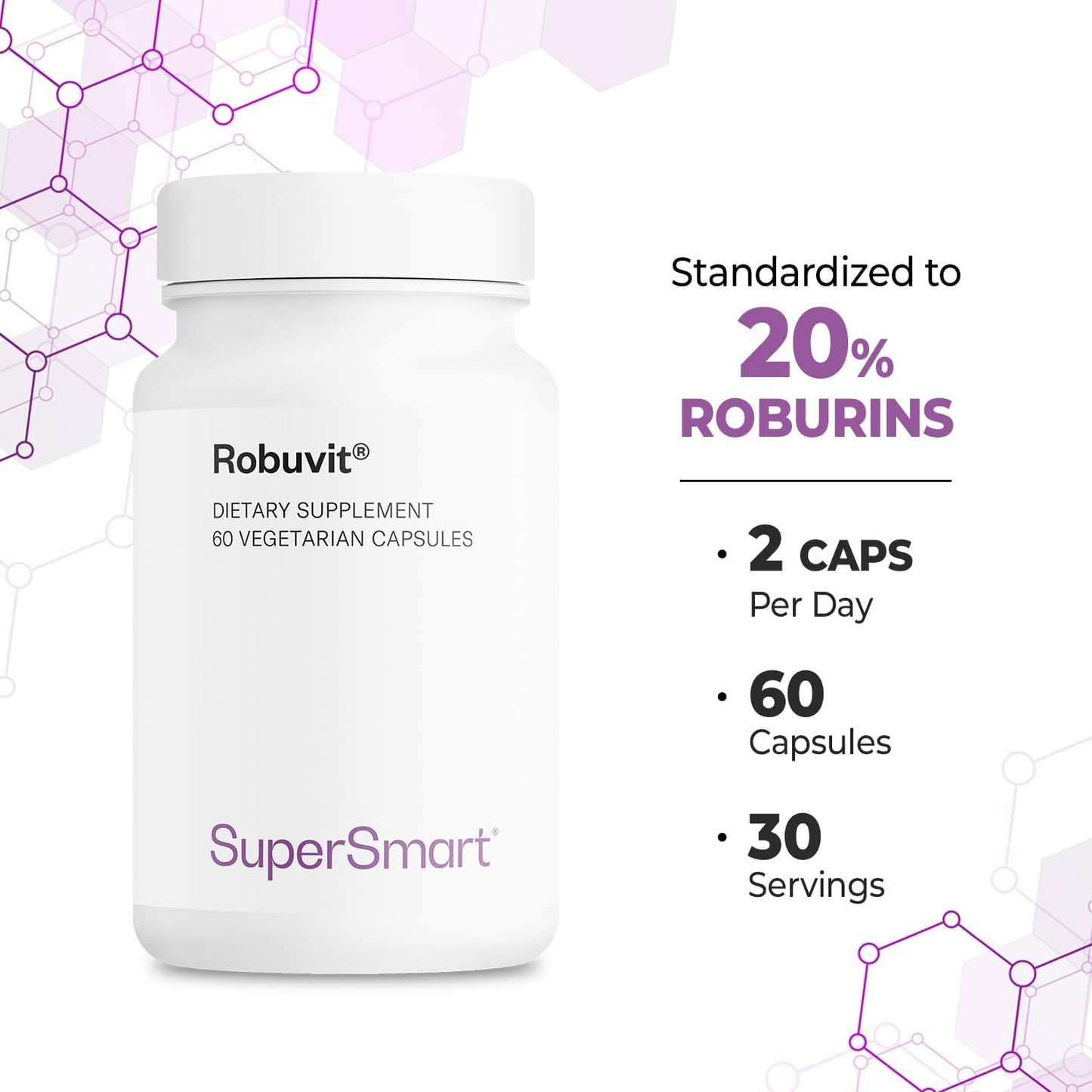 Supersmart Robuvit (French Oak Wood Extract) 200mg - Energy & Antioxidant Supplement, 60 Vegetarian Capsules - görsel 5