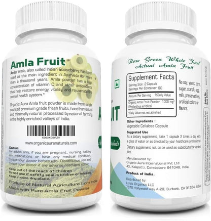 AMLA Capsules – 1000mg per Serving, 120 Vegetable Capsules – Raw Wholefood Superfood