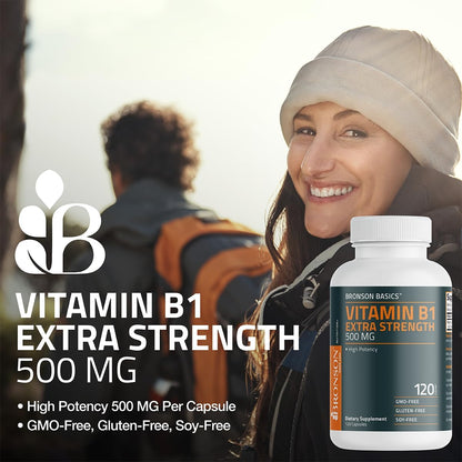 Bronson Vitamin B1 Extra Strength 500 mg – High Potency Thiamine Supplement, 120 Capsules