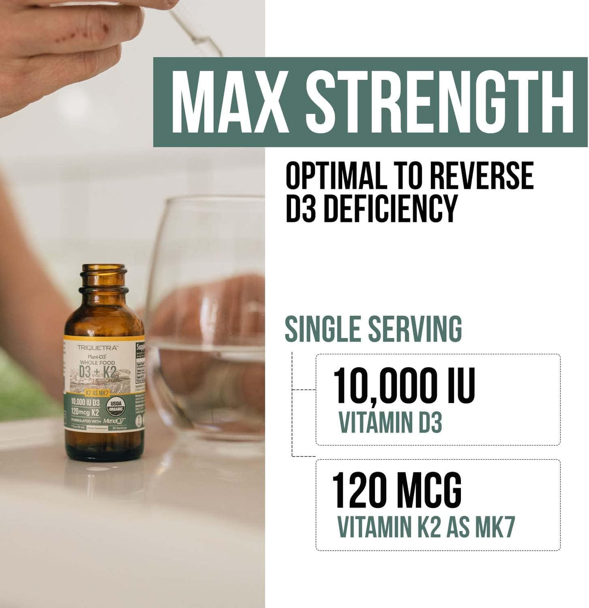 Organic Plant D3 K2 Vitamin - 10,000 IU D3 + 120 µg K2 (MK-7) Sublingual Drops - görsel 3
