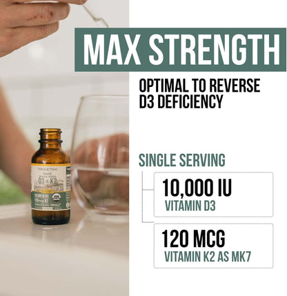 Organic Plant D3 K2 Vitamin - 10,000 IU D3 + 120 µg K2 (MK-7) Sublingual Drops