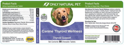 Only Natural Pet Canine Thyroid Wellness Supplement for Dogs, 90 Chewable Tablets