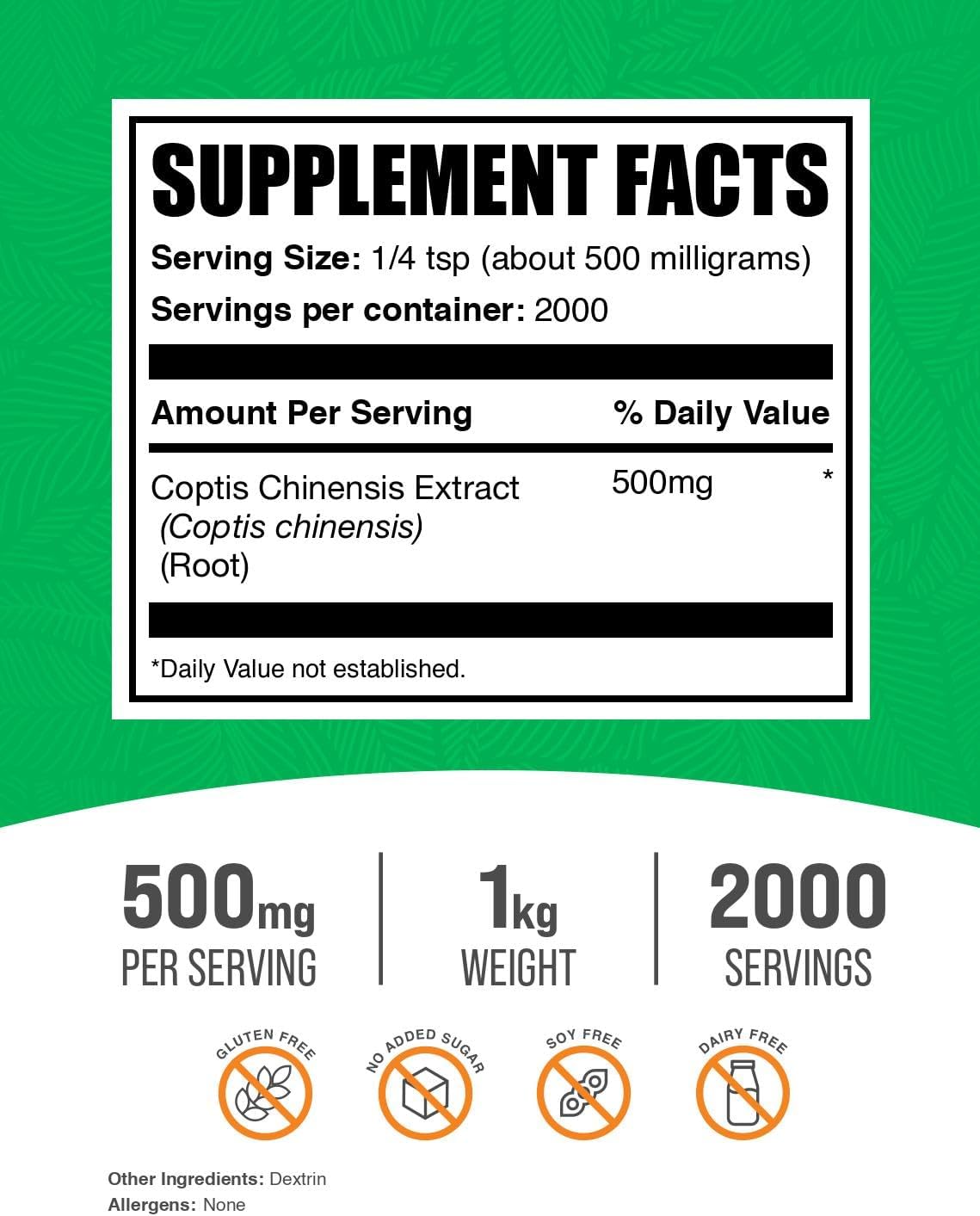 BulkSupplements.com Coptis Chinensis Extract Powder - Golden Thread Supplement, Herbal Supplement - Vegan & Gluten-free, 500mg per Serving, 1kg (Pack of 1) - görsel 2