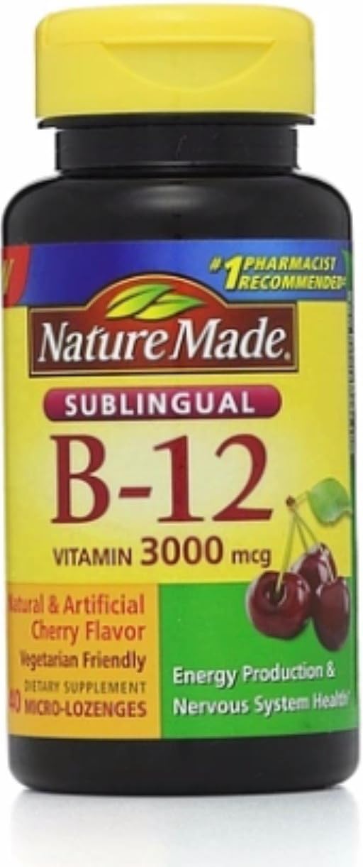 Nature Made Vitamin B12 3000mcg Sublingual Lozenges, Cherry Flavour - 40 Lozenges (Pack of 2) - görsel 1