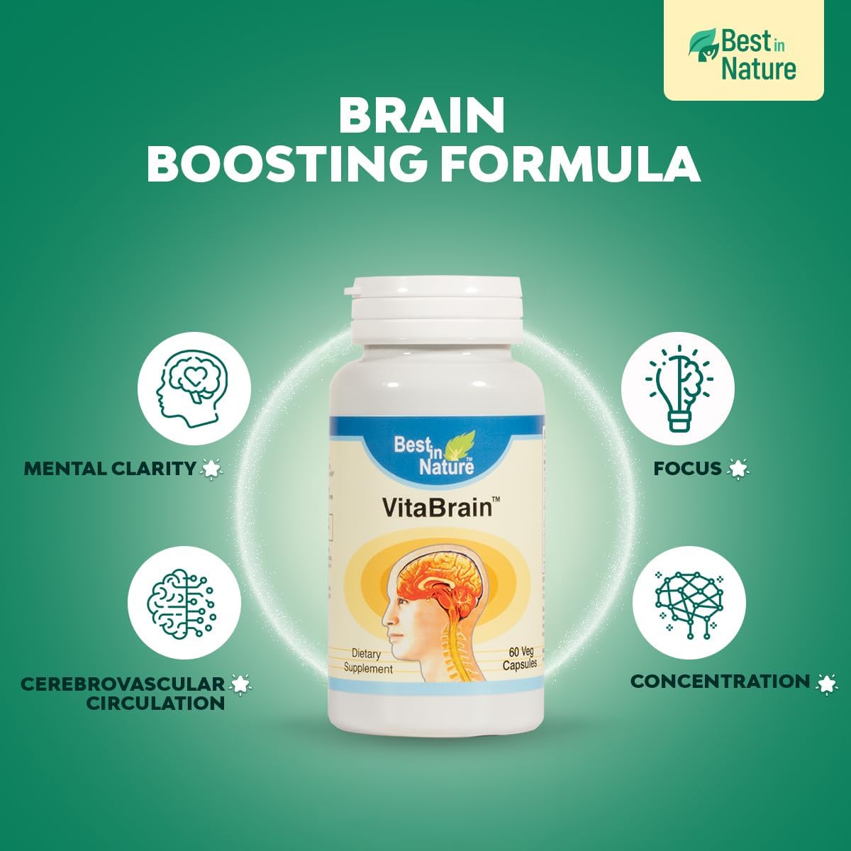 VitaBrain Brain Support Supplement (60 Capsules) - görsel 4