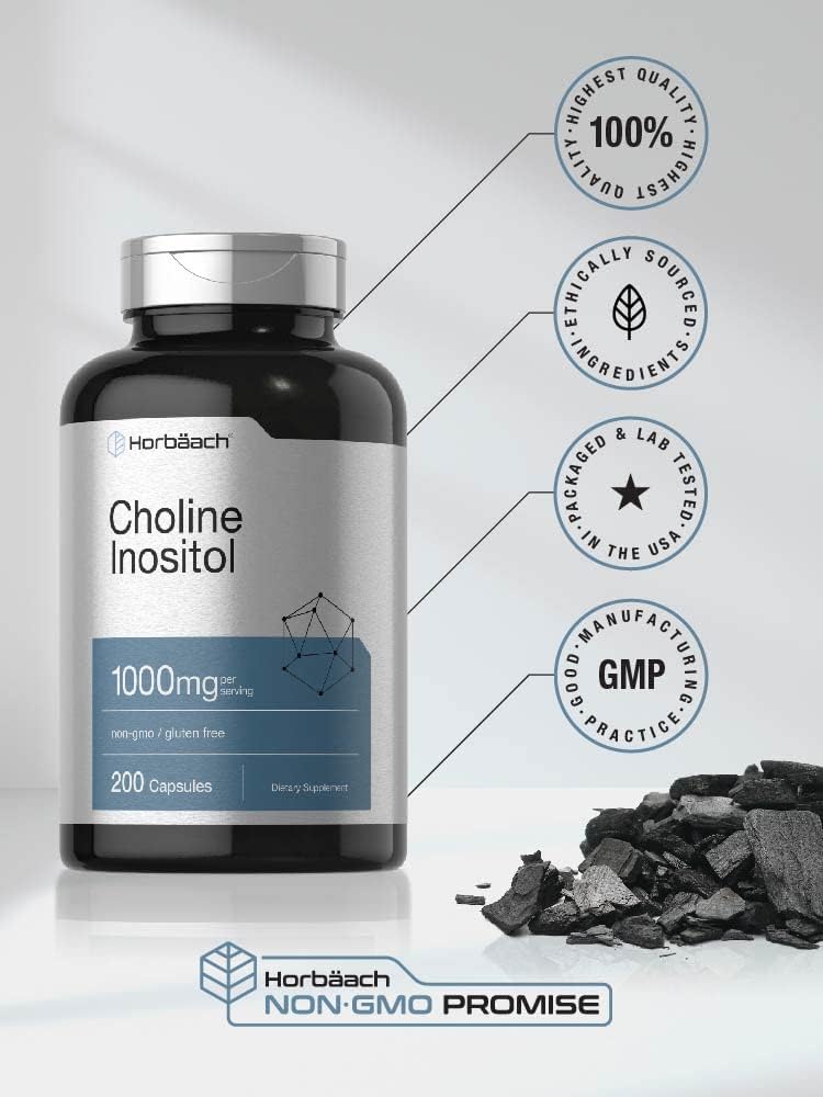 Horbaach Choline Inositol 1000mg Food Supplement | 200 Capsules | Non-GMO, Gluten-free - görsel 5