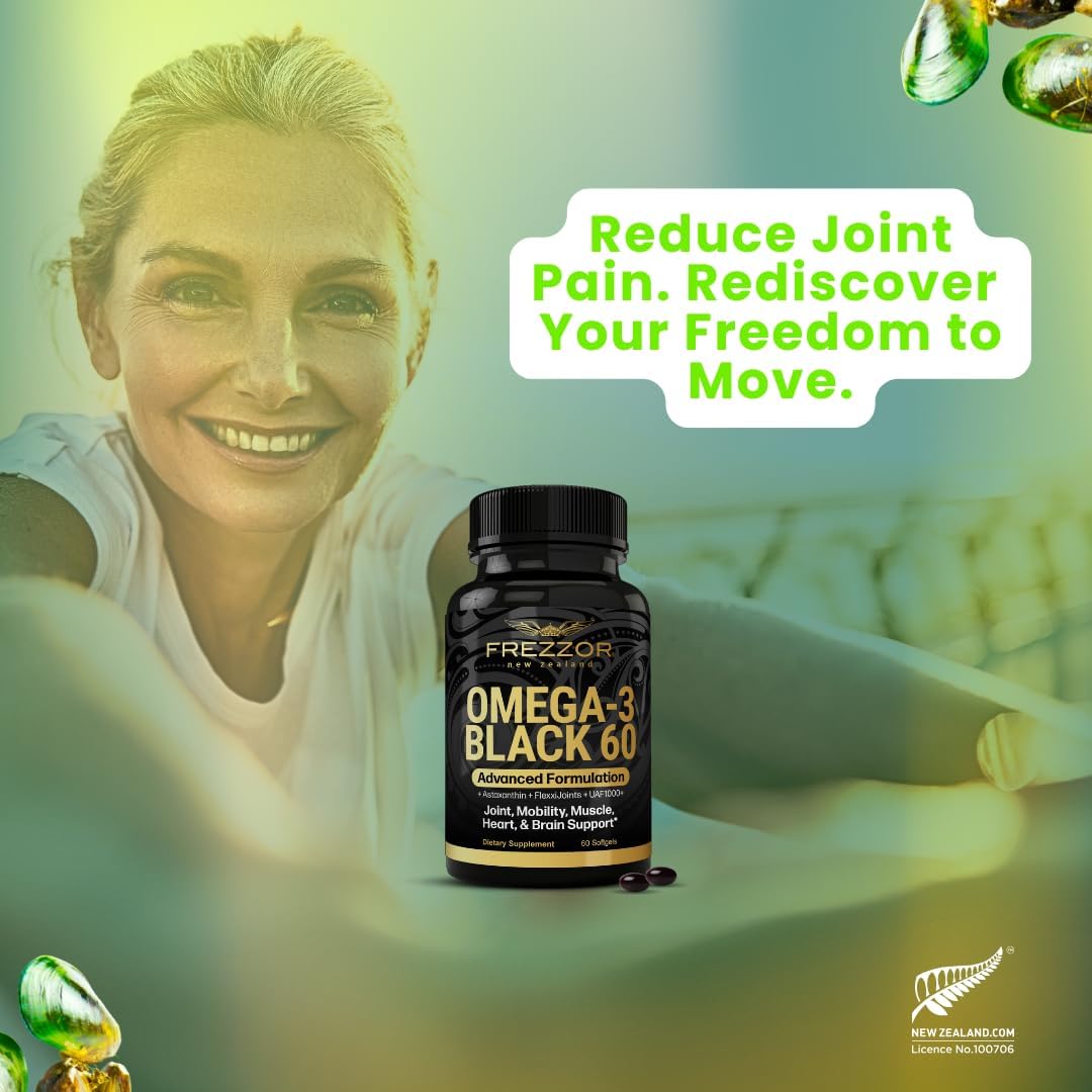 FREZZOR Omega 3 Black – New Zealand Green Lipped Mussel Oil Capsules for Joint Care & Comfort, 60 Soft gel capsule Capsules - görsel 3