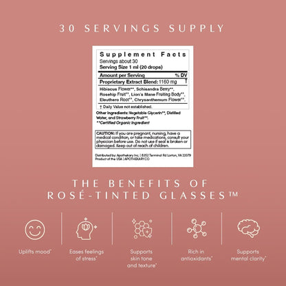 Apothékary Rosé-Tinted Glasses – Alcohol-Free Herbal Liquid Drops with Schisandra Berry and Lion's Mane Mushroom, Certified Organic, 30 ml (30 Servings)