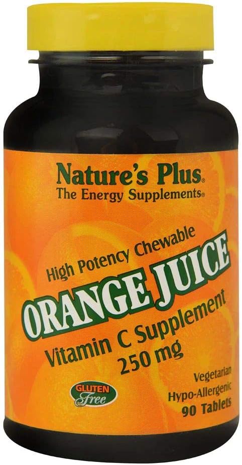 Natures Plus Orange Juice Chewable Vitamin C - 250 mg, 90 Vegetarian Tablets - görsel 1
